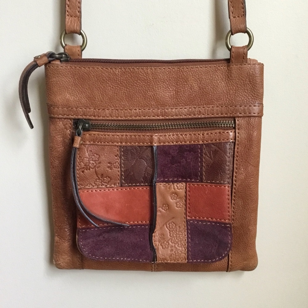 Fossil Distressed Leather Patchwork Crossbody Bag - image 1